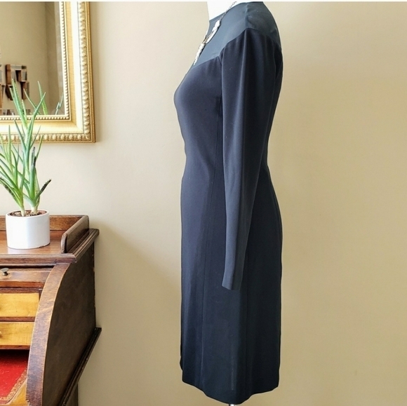 Ungaro Vintage 90s Black Mesh Collar Long Sleeve Sheath Dress Size 4 - Picture 3 of 6